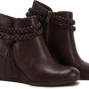 Womens Faux Suede Wedge Ankle Boots 3-Inch Heel Fringed Strap Fall Shoes